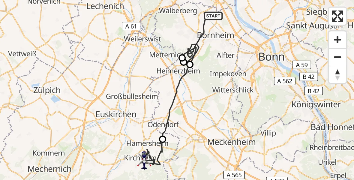 Flugroute Polizeihubschrauber Bornheim - Euskirchen, 22 Juni 2026, 10:57