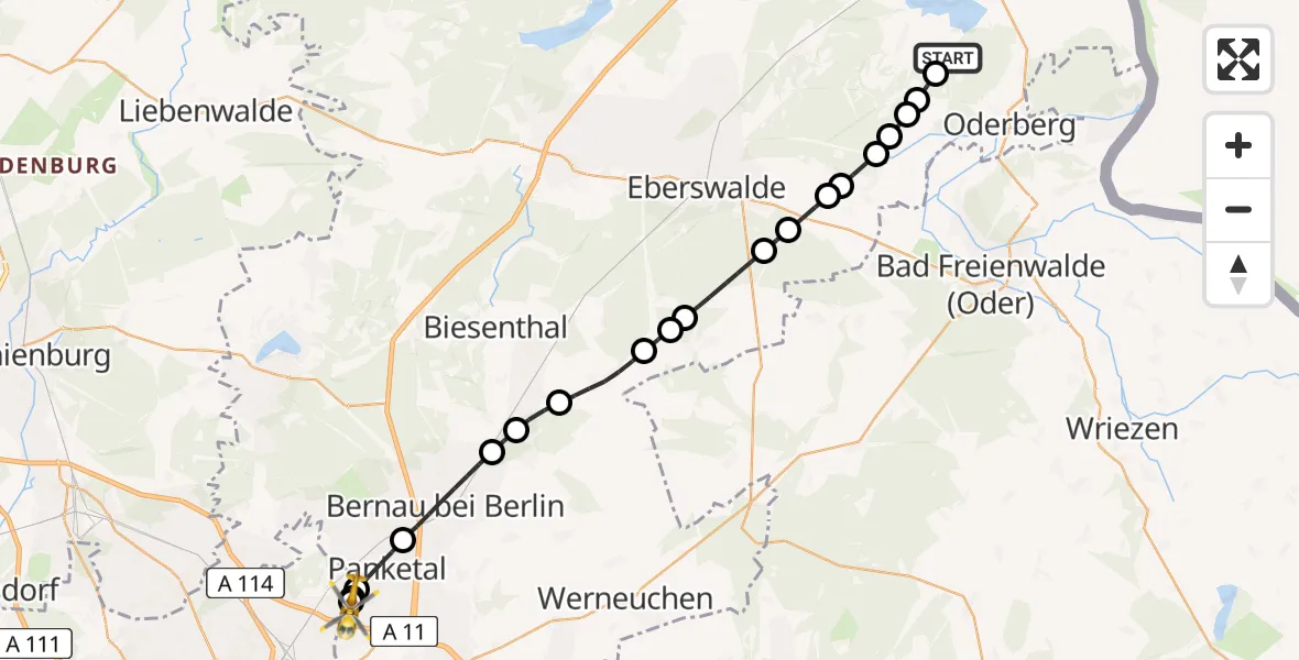 Flugroute Rettungshubschrauber Chorin - Helios Clinic Berlin-Buch, 22 Juni 2026, 11:00