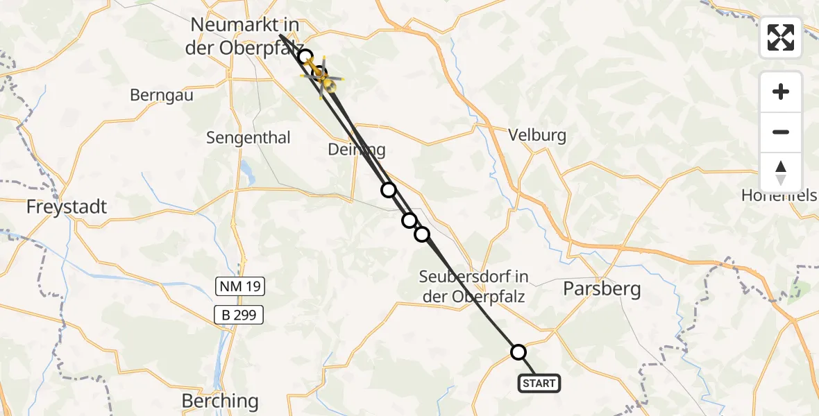 Flugroute Rettungshubschrauber Breitenbrunn - Neumarkt i.d.OPf., 22 Juni 2026, 11:00