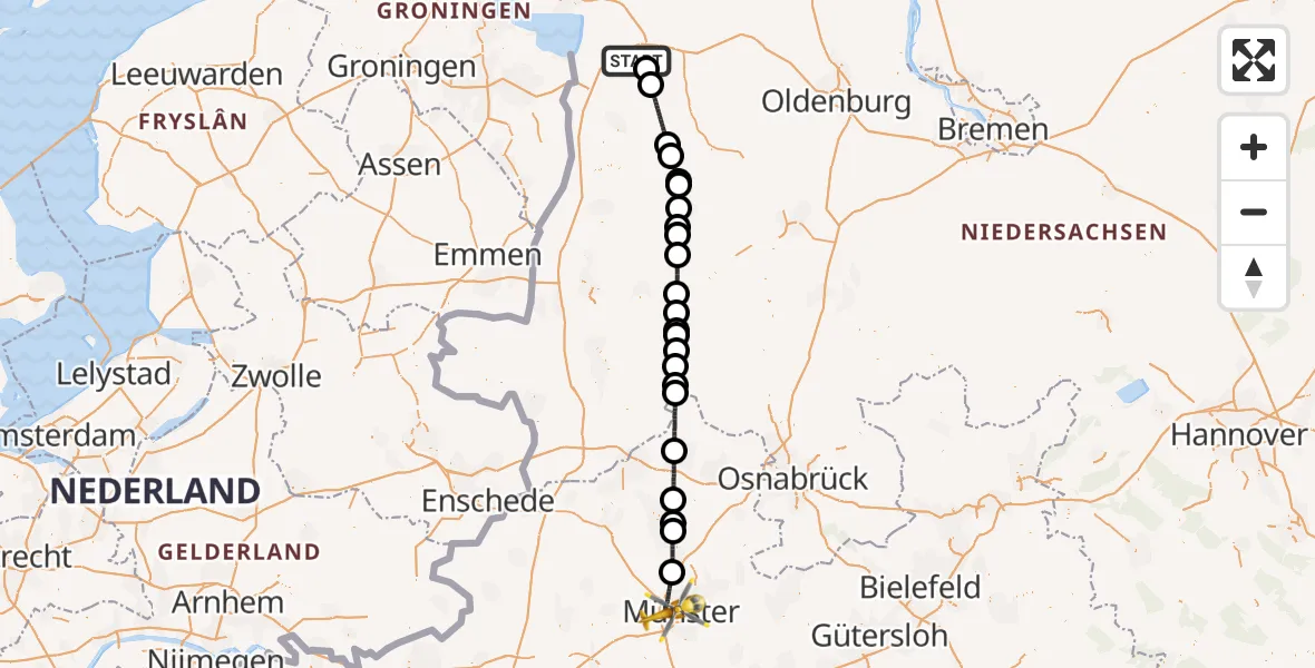Flugroute Rettungshubschrauber Leer (Ostfriesland) - Münster, 22 Juni 2026, 11:02