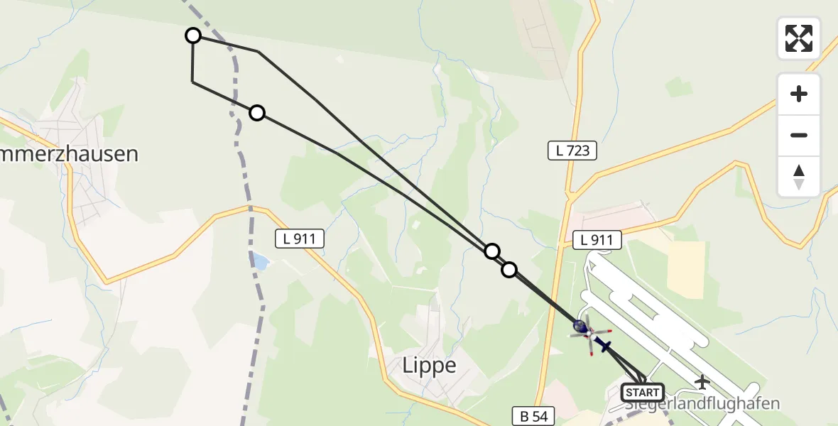 Flugroute Polizeihubschrauber Siegerland Flughafen - Siegerland Flughafen, 22 Juni 2026, 11:05