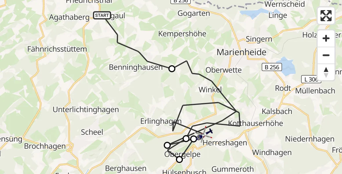 Flugroute Polizeihubschrauber Wipperfürth - Gummersbach, 22 Juni 2026, 11:09
