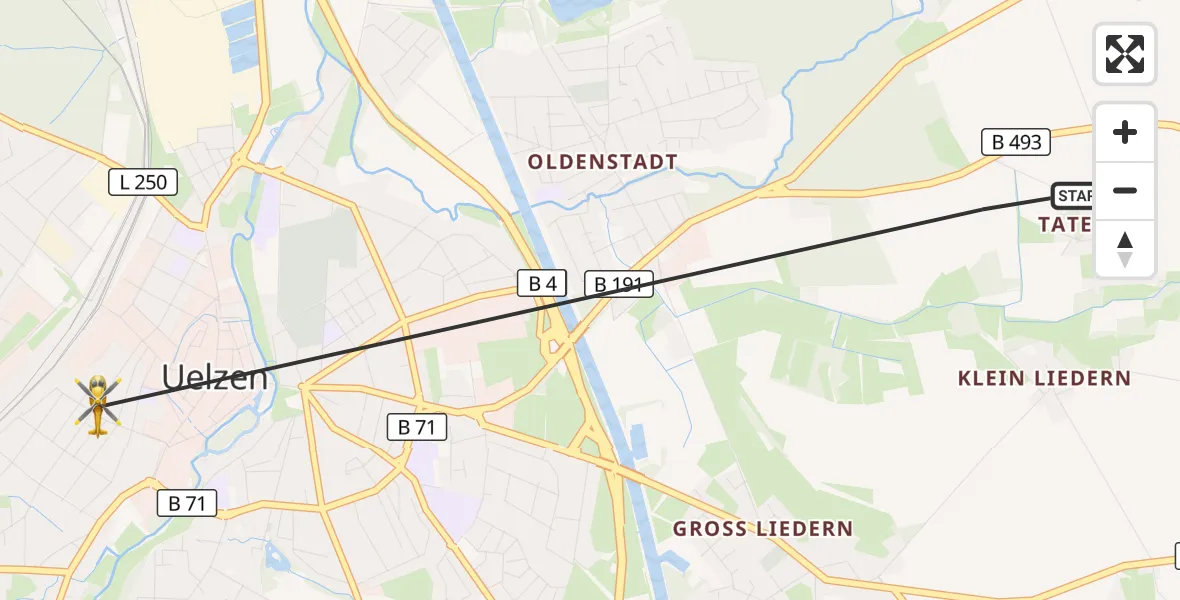 Flugroute Rettungshubschrauber Uelzen - Uelzen, 22 Juni 2026, 11:09