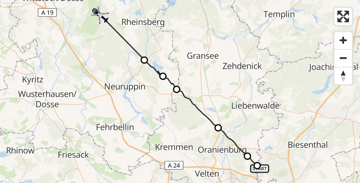Flugroute Polizeihubschrauber Wandlitz - Wittstock/Dosse, 22 Juni 2026, 11:21