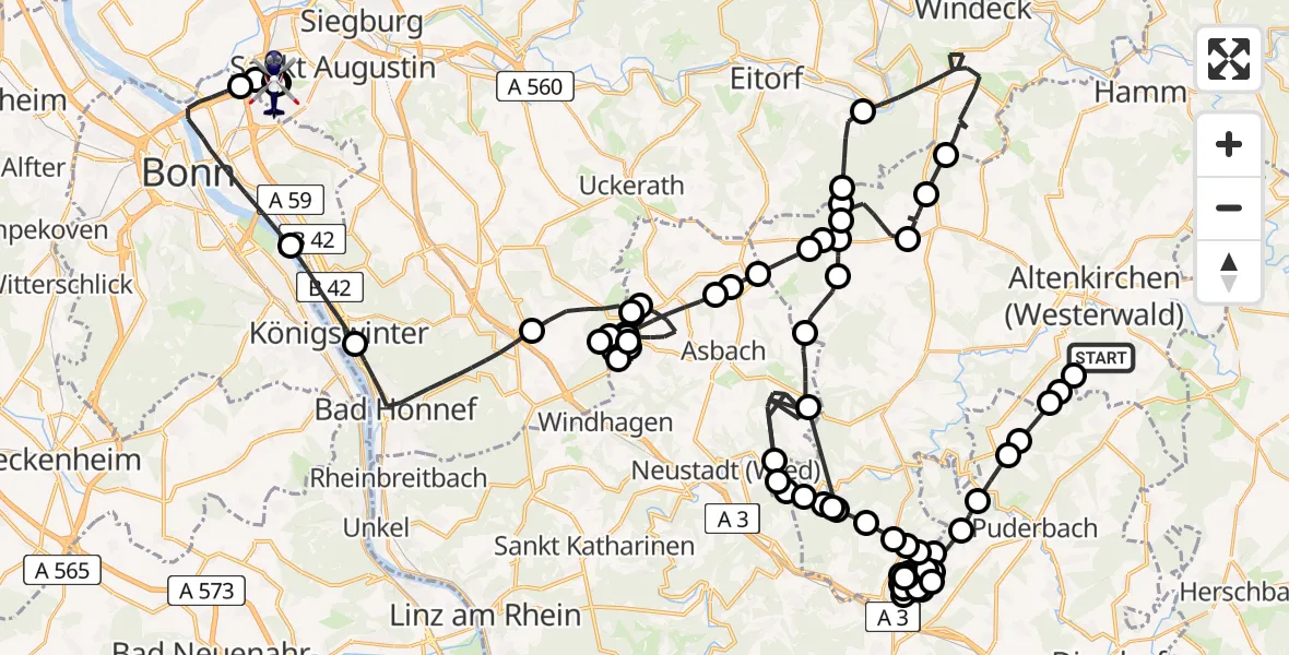 Flugroute Polizeihubschrauber Oberwambach - Sankt Augustin, 22 Juni 2026, 11:21