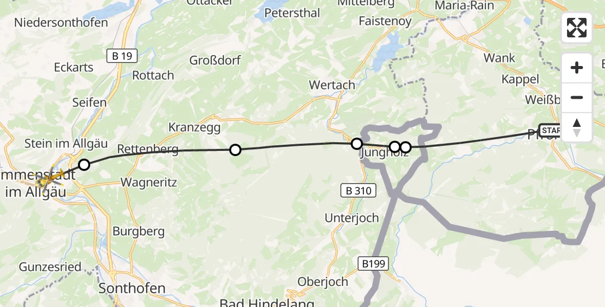 Flugroute Rettungshubschrauber Pfronten - Immenstadt i.Allgäu, 22 Juni 2026, 11:23