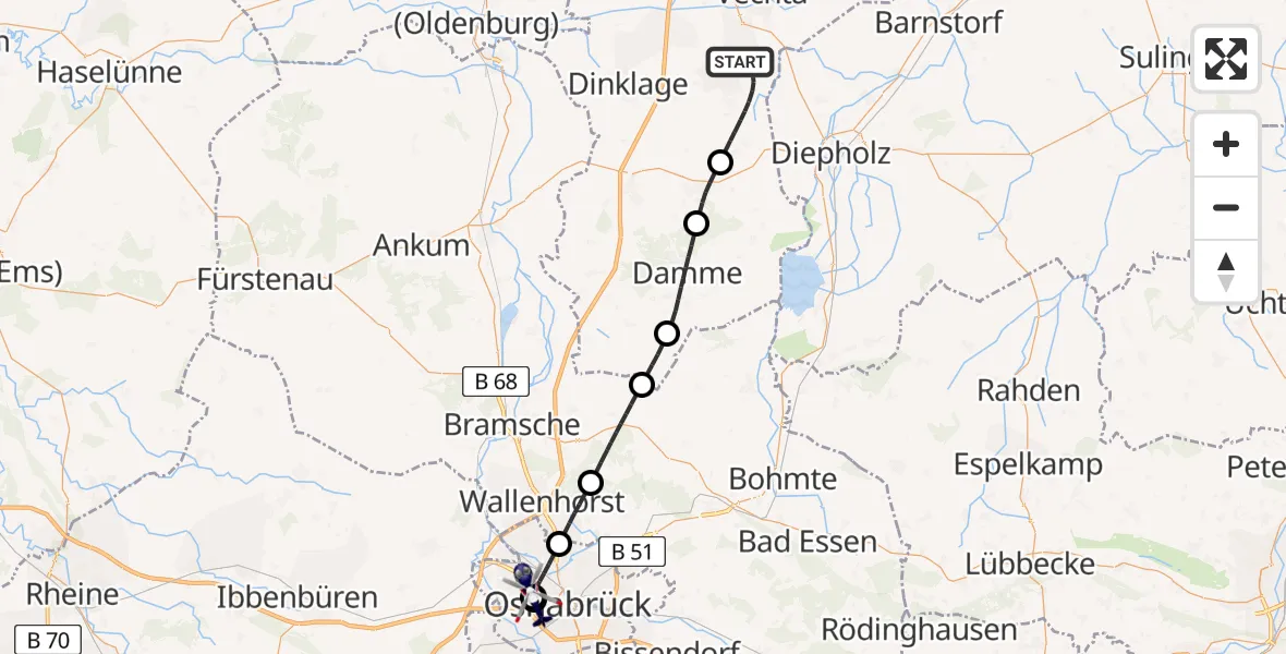 Flugroute Polizeihubschrauber Lohne (Oldenburg) - Osnabrück Hospital, 22 Juni 2026, 11:29