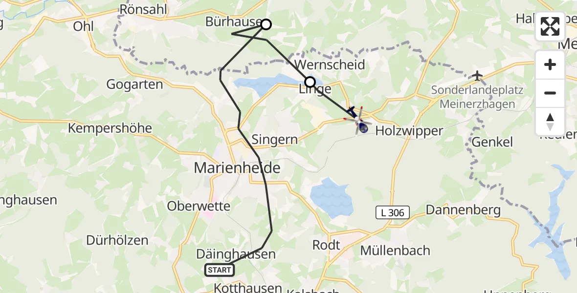 Flugroute Polizeihubschrauber Marienheide - Marienheide, 22 Juni 2026, 11:31