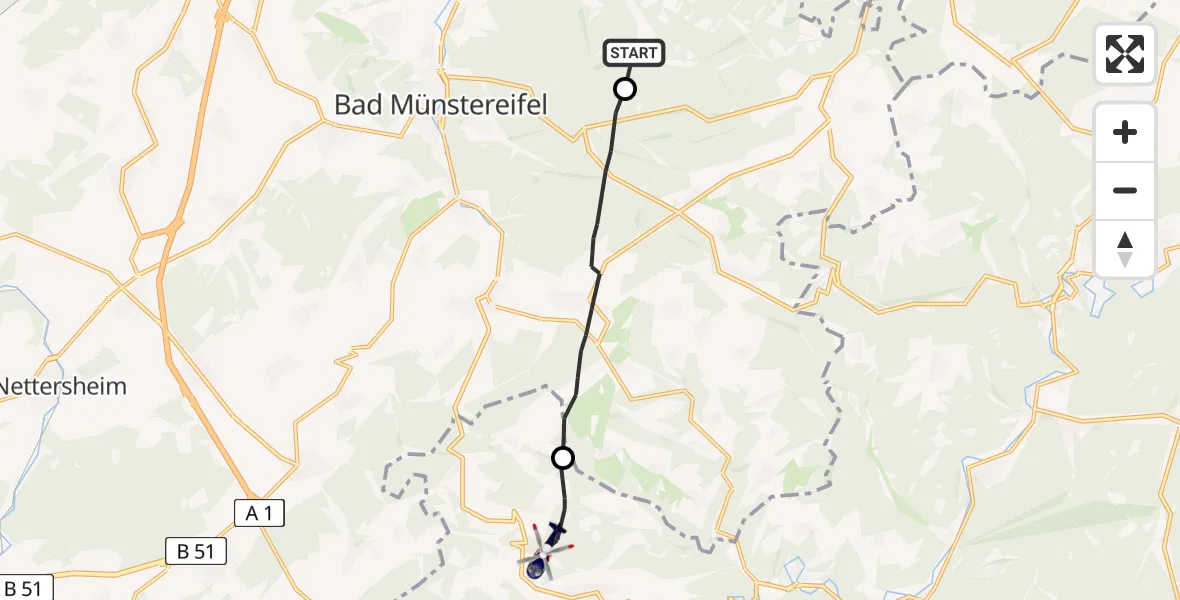 Flugroute Polizeihubschrauber Euskirchen - Wershofen, 22 Juni 2026, 11:32