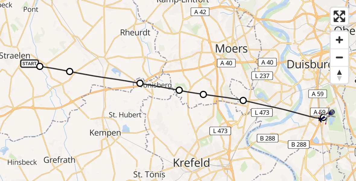 Flugroute Polizeihubschrauber Straelen - Duisburg Air Rescue Hubschrauberlandeplatz (Christoph 9), 22 Juni 2026, 11:32