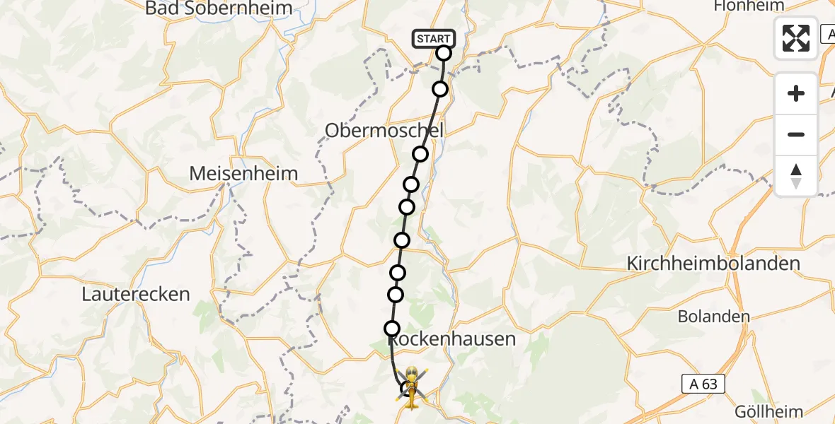 Flugroute Rettungshubschrauber Feilbingert - Imsweiler UL, 22 Juni 2026, 11:35