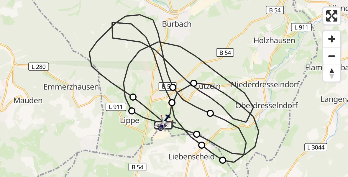 Flugroute Polizeihubschrauber Siegerland Flughafen - Siegerland Flughafen, 22 Juni 2026, 11:36
