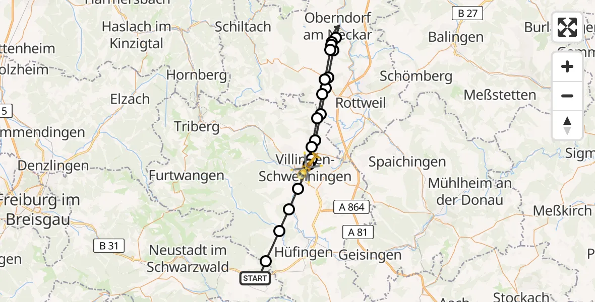 Flugroute Ambulanzhubschrauber Löffingen - DRF Air Rescue Station Villingen-Schwenningen Hubschrauberlandeplatz (Christoph 11), 22 Juni 2026, 11:42