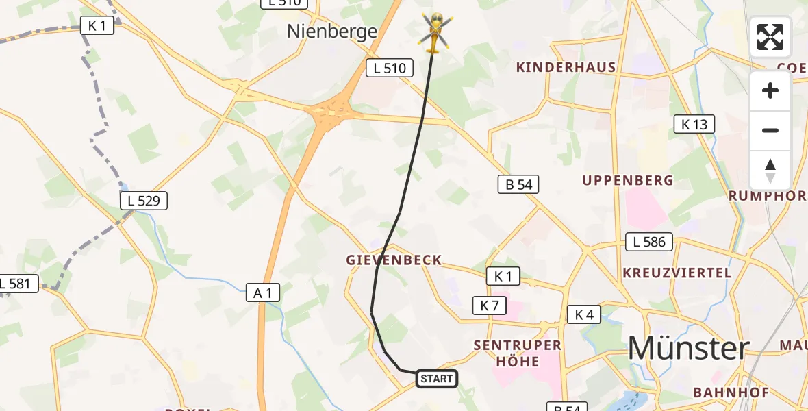 Flugroute Rettungshubschrauber Münster - Münster, 22 Juni 2026, 11:43