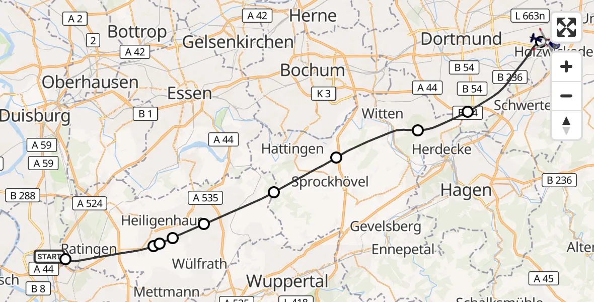 Flugroute Polizeihubschrauber Düsseldorf Flughafen - Dortmund Flughafen, 22 Juni 2026, 11:43