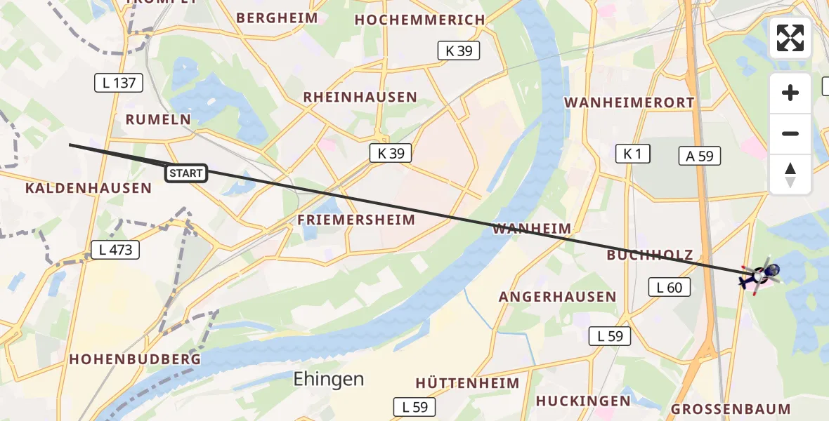 Flugroute Polizeihubschrauber Duisburg - Duisburg Air Rescue Hubschrauberlandeplatz (Christoph 9), 22 Juni 2026, 11:45
