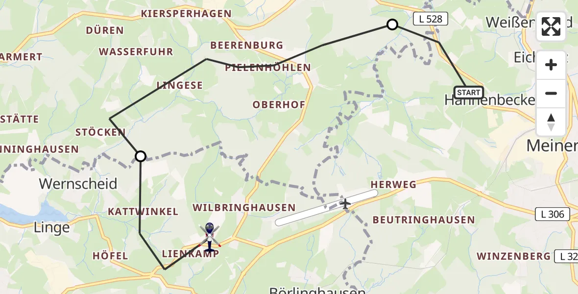 Flugroute Polizeihubschrauber Meinerzhagen - Marienheide, 22 Juni 2026, 11:45