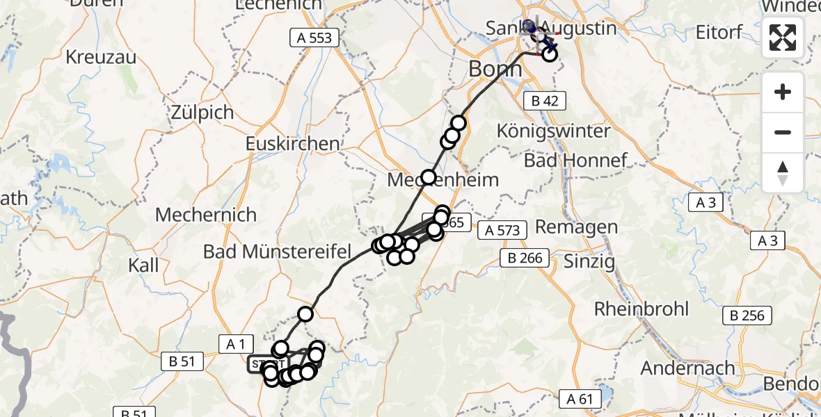 Flugroute Polizeihubschrauber Blankenheim - Sankt Augustin, 22 Juni 2026, 11:47