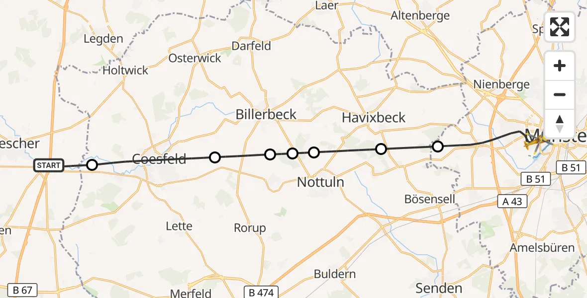 Flugroute Ambulanzhubschrauber Gescher - Münster, 22 Juni 2026, 11:49