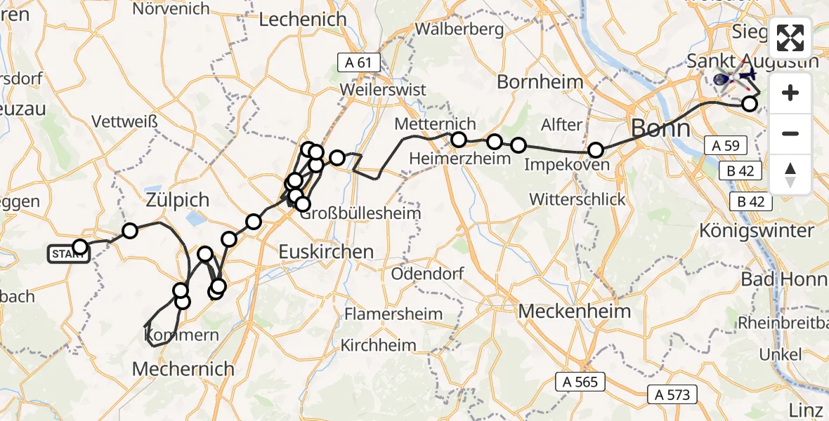 Flugroute Polizeihubschrauber Heimbach - Sankt Augustin, 22 Juni 2026, 11:50