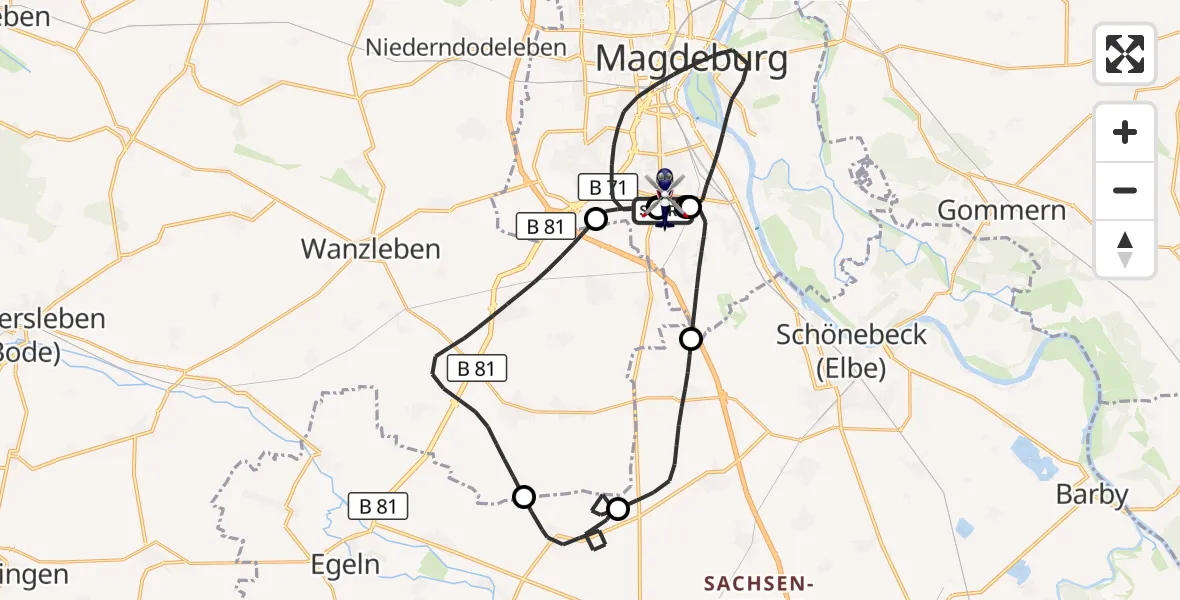 Flugroute Polizeihubschrauber Magdeburg City Flugplatz - Magdeburg City Flugplatz, 22 Juni 2026, 11:51