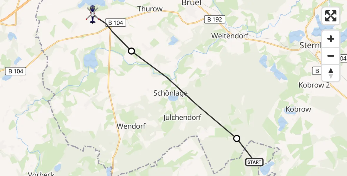 Flugroute Polizeihubschrauber Demen - Brüel, 22 Juni 2026, 11:56