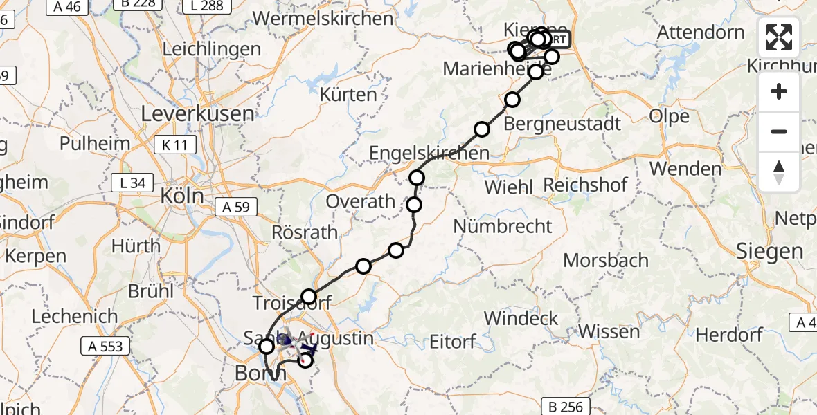 Flugroute Polizeihubschrauber Meinerzhagen - Bonn-Hangelar Flugplatz, 22 Juni 2026, 11:57