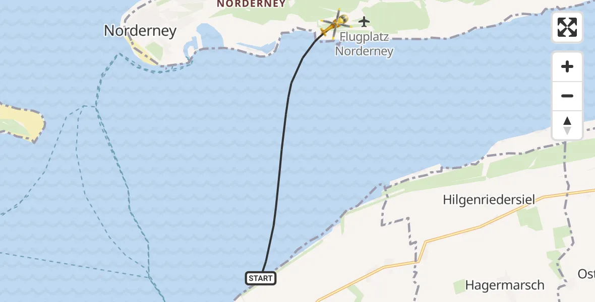 Flugroute Ambulanzhubschrauber Noordzee - Norderney Flughafen, 22 Juni 2026, 11:59