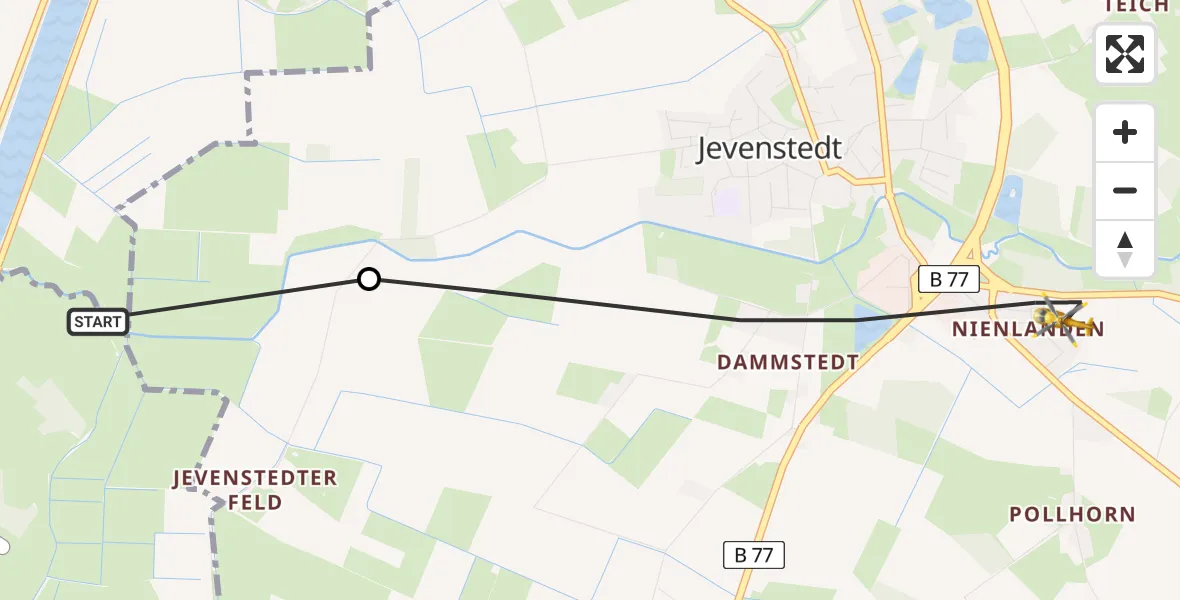 Flugroute Ambulanzhubschrauber Schülp b.Rendsburg - Jevenstedt, 22 Juni 2026, 12:00