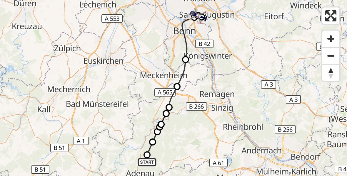 Flugroute Polizeihubschrauber Leimbach - Bonn-Hangelar Flugplatz, 22 Juni 2026, 12:03