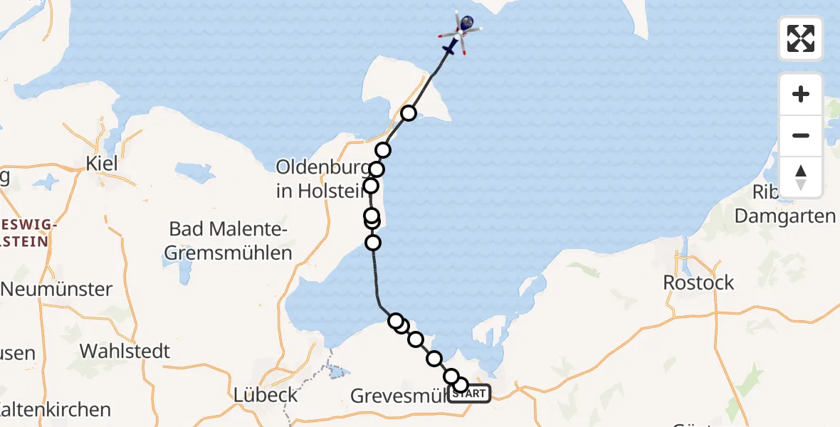 Flugroute Polizeihubschrauber Barnekow - Fehmarn, 22 Juni 2026, 12:04