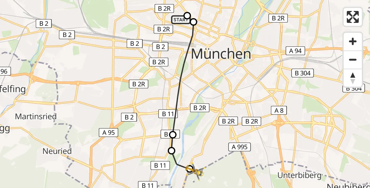 Flugroute Rettungshubschrauber Deutsches Herzzentrum München - ADAC Air Rescue Center Hubschrauberlandeplatz (Christoph 1), 22 Juni 2026, 12:10