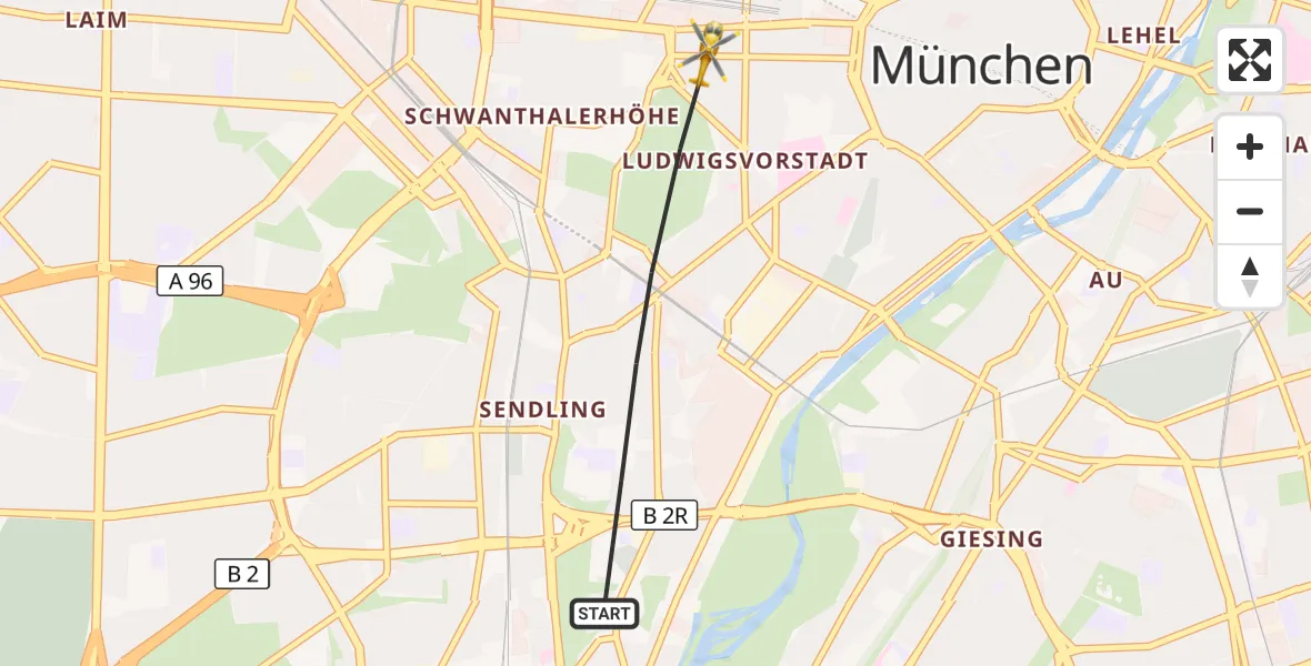 Flugroute Rettungshubschrauber München - München, 22 Juni 2026, 12:17