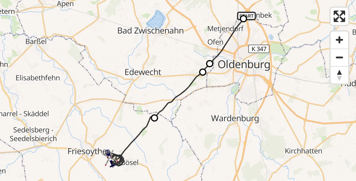 Flugroute Polizeihubschrauber Rastede - Bösel, 22 Juni 2026, 12:22
