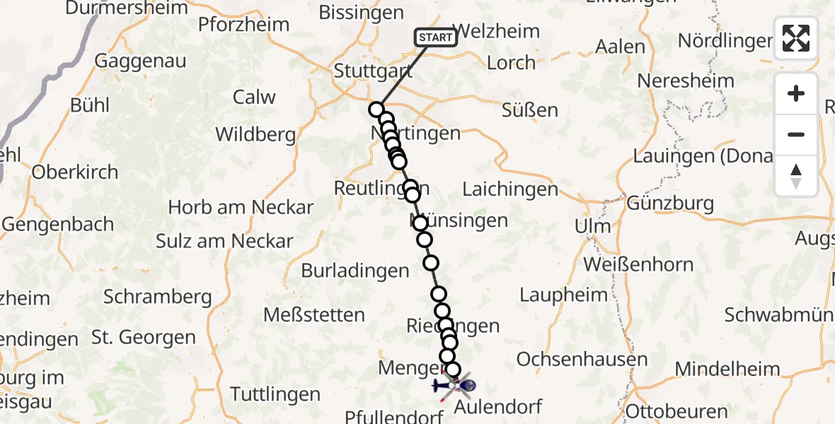 Flugroute Polizeihubschrauber Winnenden - Bad Saulgau, 22 Juni 2026, 12:22