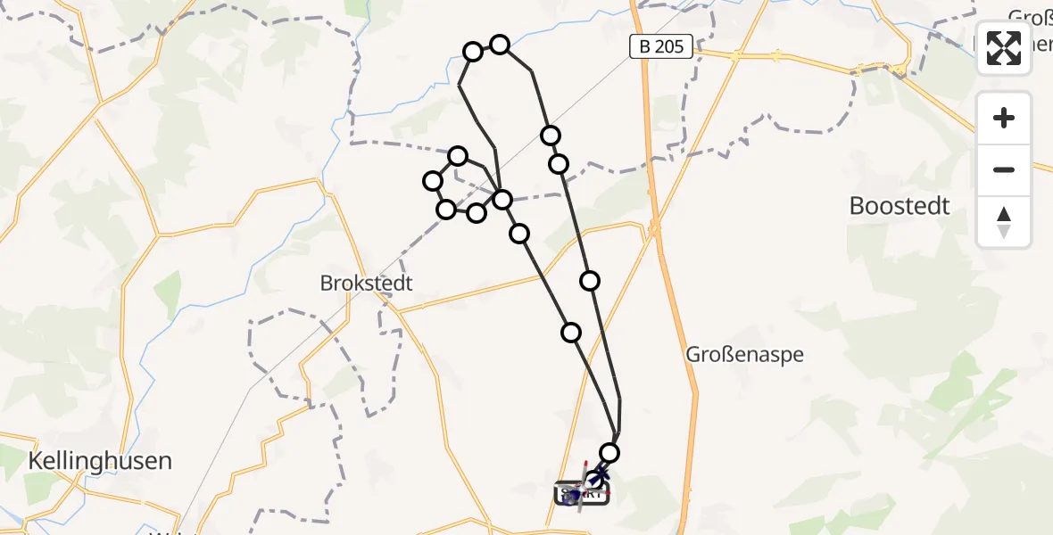 Flugroute Polizeihubschrauber Bad Bramstedt Hubschrauberlandeplatz - Bad Bramstedt Hubschrauberlandeplatz, 22 Juni 2026, 12:24