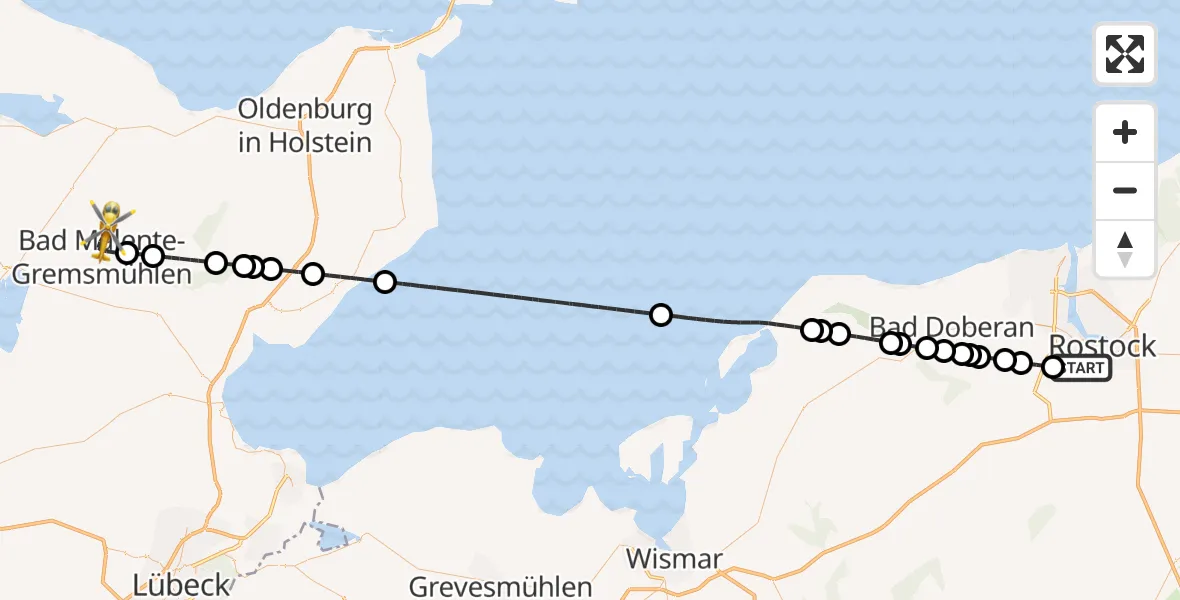 Flugroute Rettungshubschrauber Rostock - Malente, 22 Juni 2026, 12:29