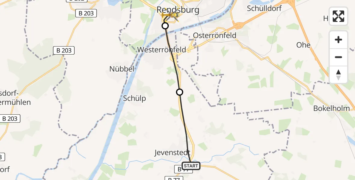 Flugroute Ambulanzhubschrauber Jevenstedt - Rendsburg, 22 Juni 2026, 12:31