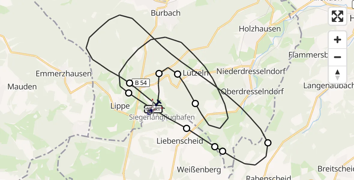 Flugroute Polizeihubschrauber Siegerland Flughafen - Siegerland Flughafen, 22 Juni 2026, 12:31