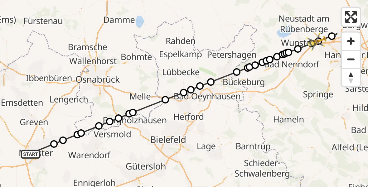 Flugroute Rettungshubschrauber Münster - Garbsen, 22 Juni 2026, 12:33