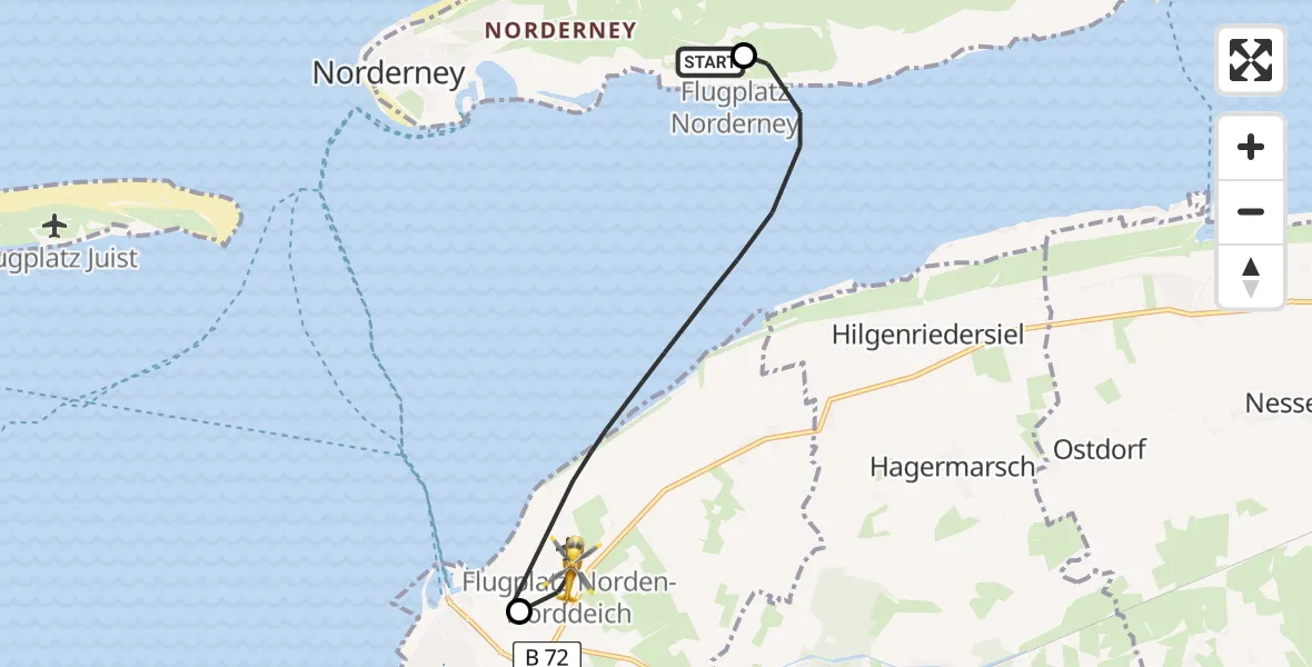 Flugroute Ambulanzhubschrauber Norderney Flughafen - Norden, 22 Juni 2026, 12:34