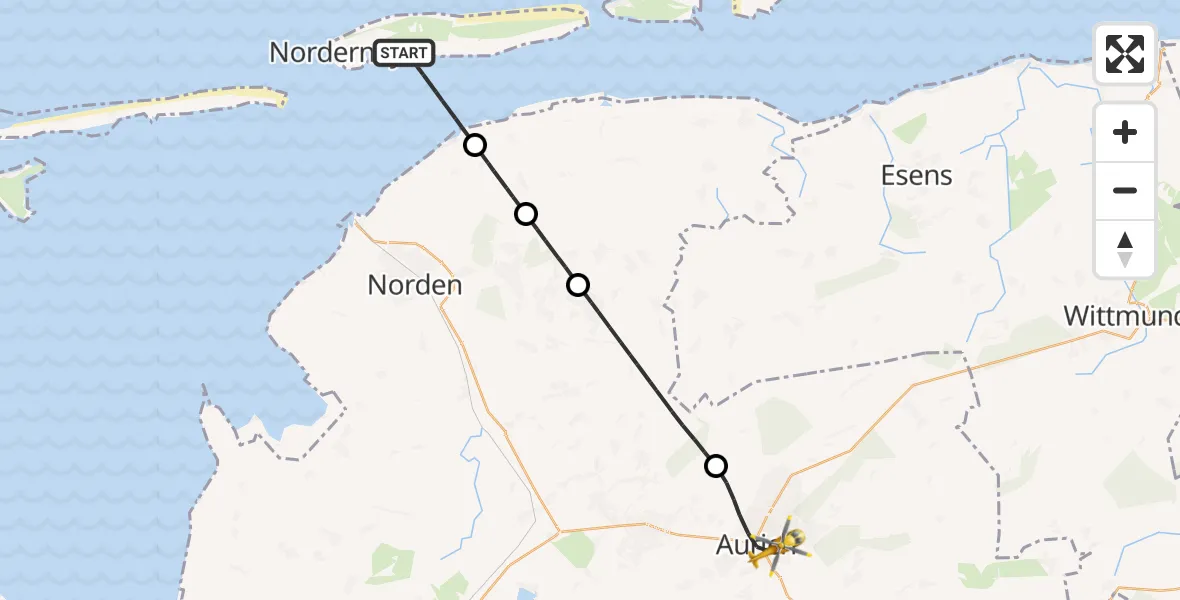 Flugroute Rettungshubschrauber Noordzee - Aurich, 22 Juni 2026, 12:35