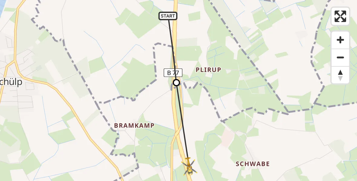 Flugroute Ambulanzhubschrauber Westerrönfeld - Jevenstedt, 22 Juni 2026, 12:36