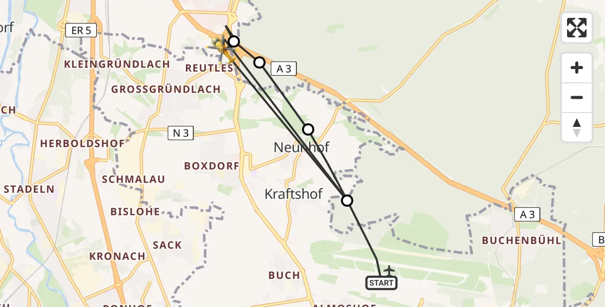 Flugroute Rettungshubschrauber Flughafen Nuremberg - Erlangen, 22 Juni 2026, 12:52