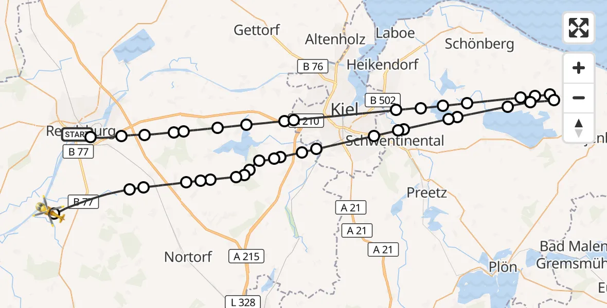 Flugroute Ambulanzhubschrauber Rendsburg - Hörsten, 22 Juni 2026, 12:59