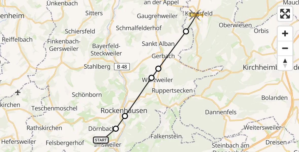 Flugroute Rettungshubschrauber Imsweiler UL - Kriegsfeld, 22 Juni 2026, 13:02