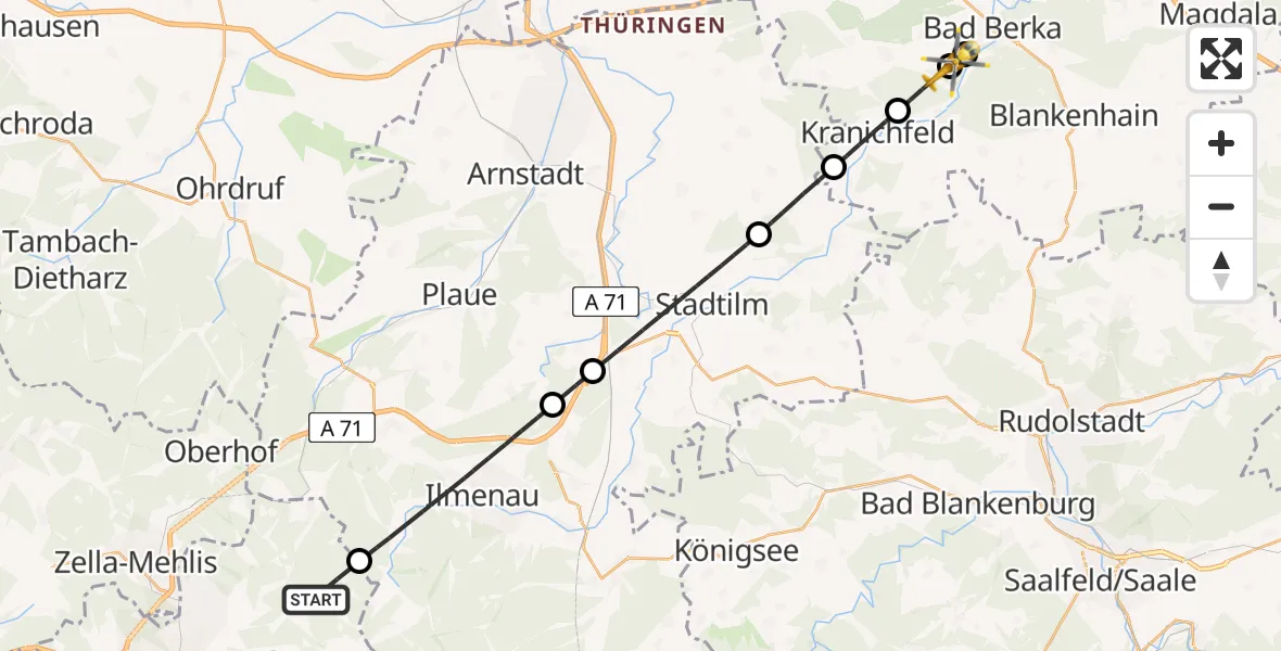 Flugroute Ambulanzhubschrauber Suhl - Bad Berka, 22 Juni 2026, 13:03