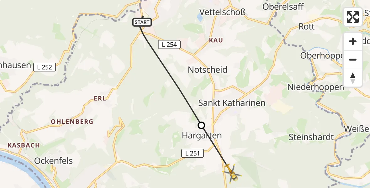 Flugroute Rettungshubschrauber Linz am Rhein - Dattenberg, 22 Juni 2026, 13:10