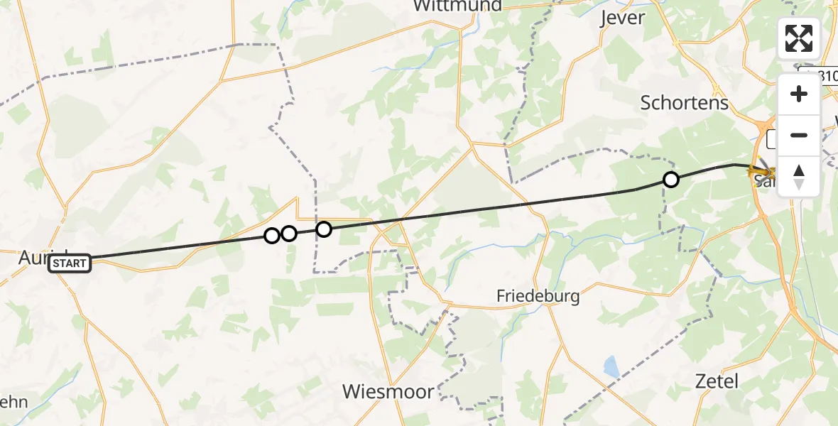 Flugroute Rettungshubschrauber Aurich - Sande, 22 Juni 2026, 13:14