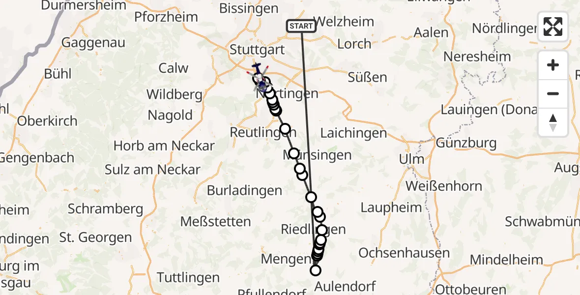 Flugroute Polizeihubschrauber Winnenden - Flughafen Stuttgart, 22 Juni 2026, 13:17